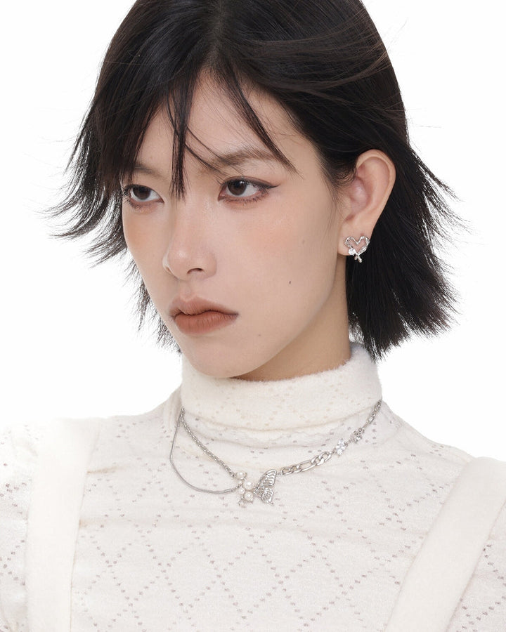 【SUMIYAKI】Love Hollow Silver Pin Earrings pg1116