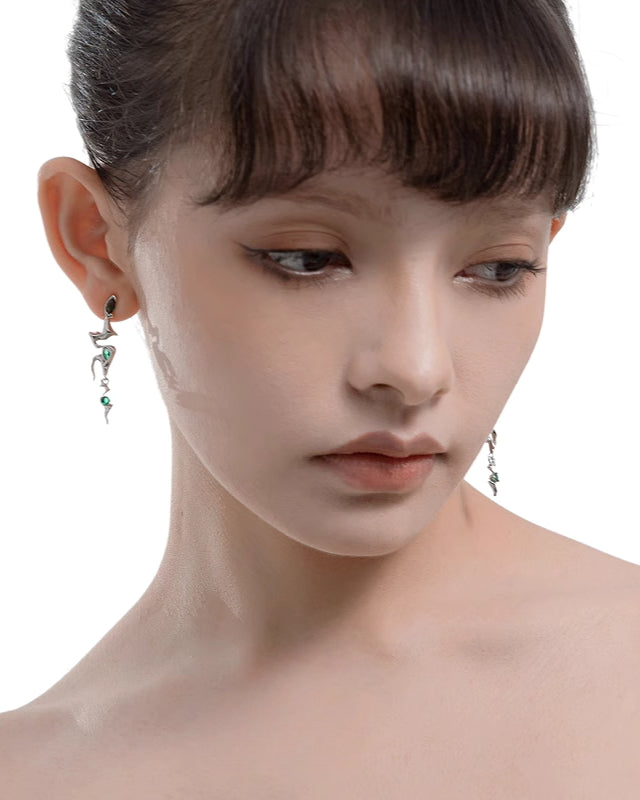 [MASW] Snake Dance Asymmetric Long Earrings pg1640