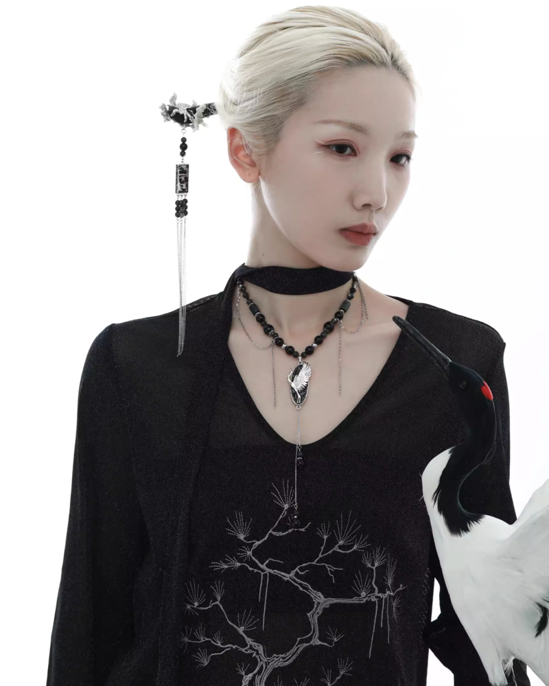 Floating Crane Tassel Hairpin