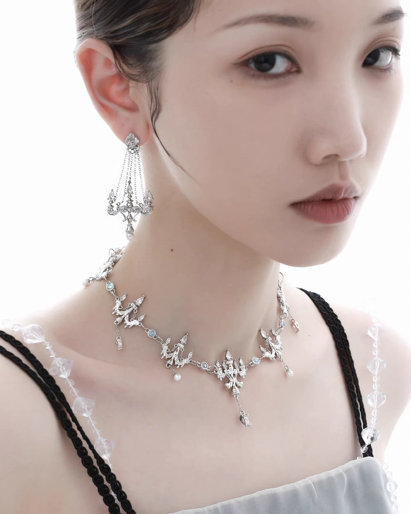 [1ST XULIE]Crystal Chandelier Tassel Necklace pg493