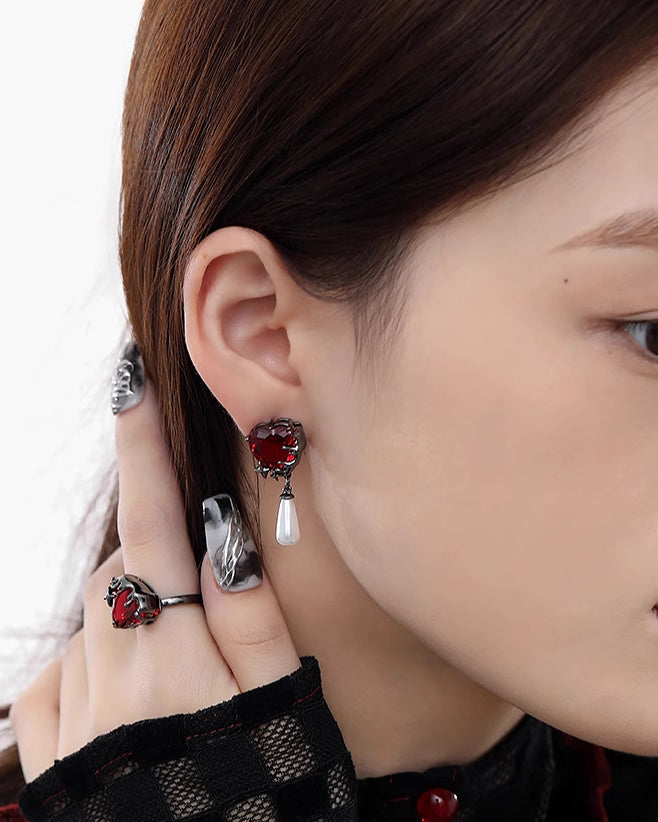 Pomegranate Red Heart Earrings