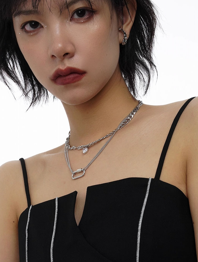 [SUMIYAKI] Splicing Double Zirconia Necklace pg1678