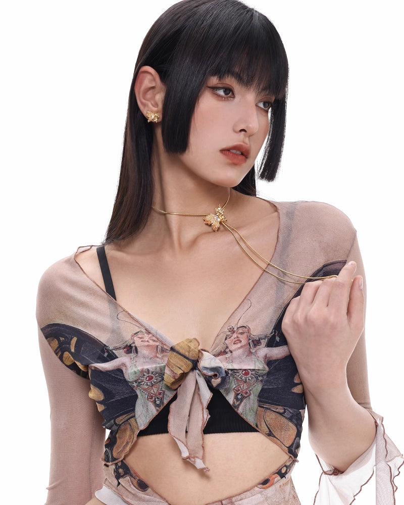 【SUMIYAKI】Butterfly 3D Illusion Drawstring Necklace pg244