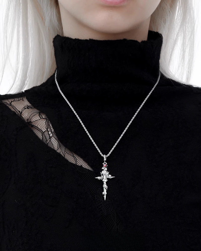 【1ST XULIE】Forbidden Rose Cross Necklace pg810