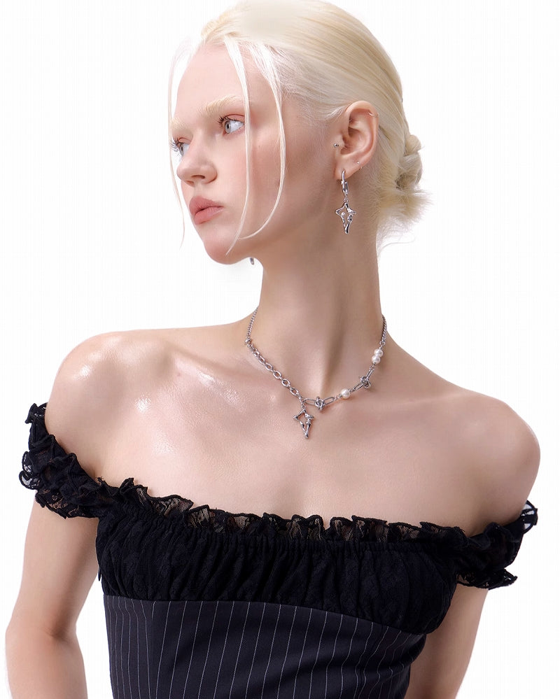 [SUMIYAKI] Metallic Star Pearl Necklace pg1213