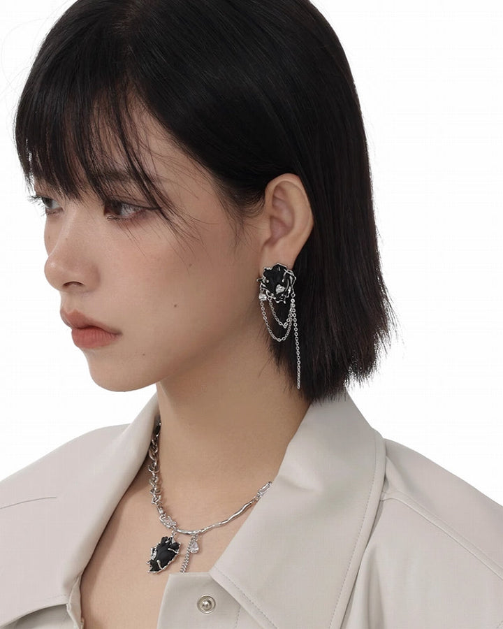 【SUMIYAKI】Nightmare Frosted Heart Tassel Earrings pg1272