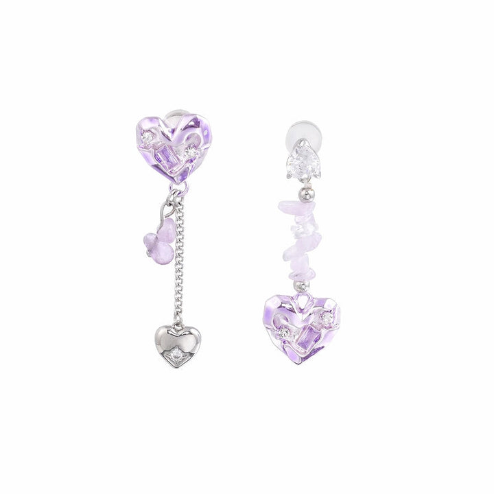 【SUMIYAKI】Purple Love Asymmetrical Earrings pg1427