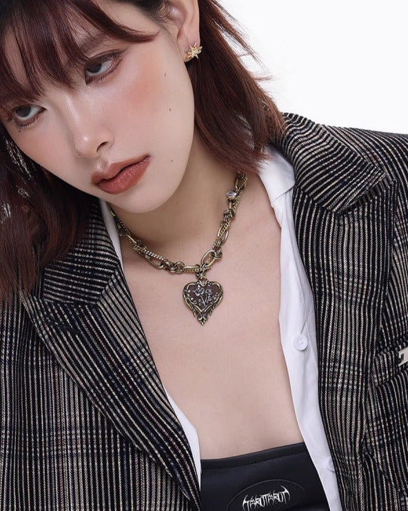 [SUMIYAKI] Retro Heart Rose Necklace pg1479