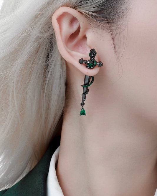 [1ST XULIE] Slytherin Snake Cross Dark Earrings pg1621