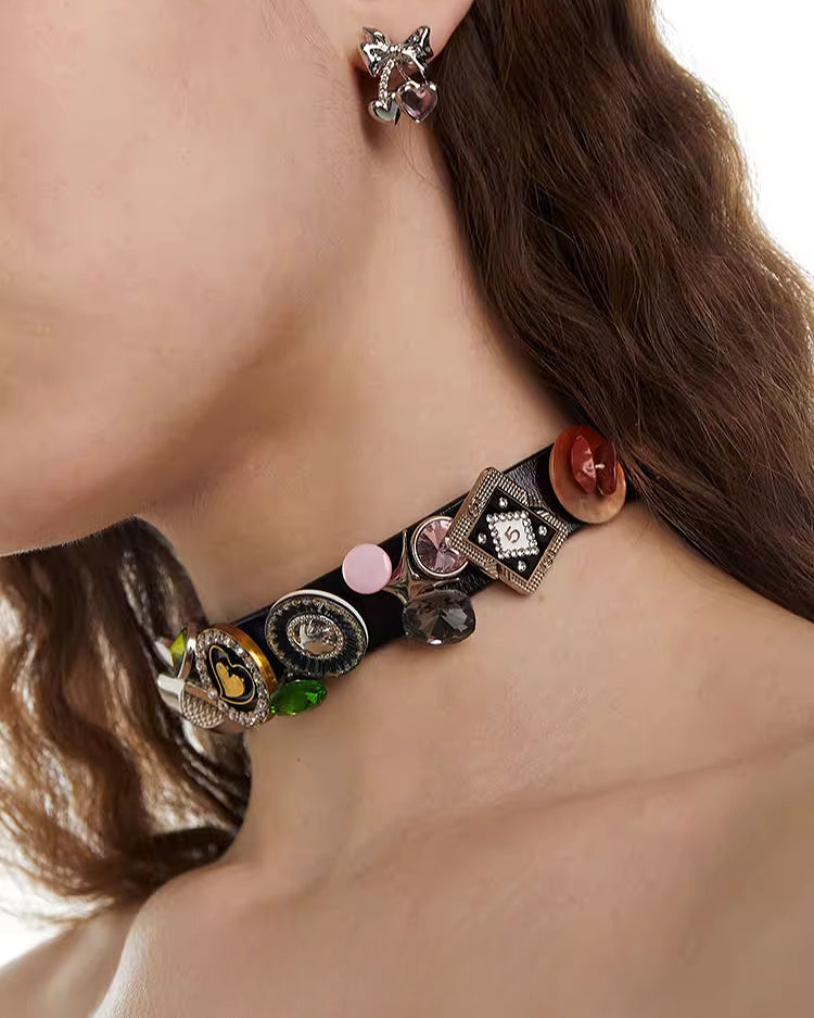 [OCTO VITA] Leather Rose Colorful Button Choker pg1067