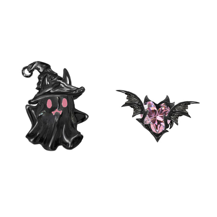 【MASW】Carnival Ghost Heart Bat Earrings pg387