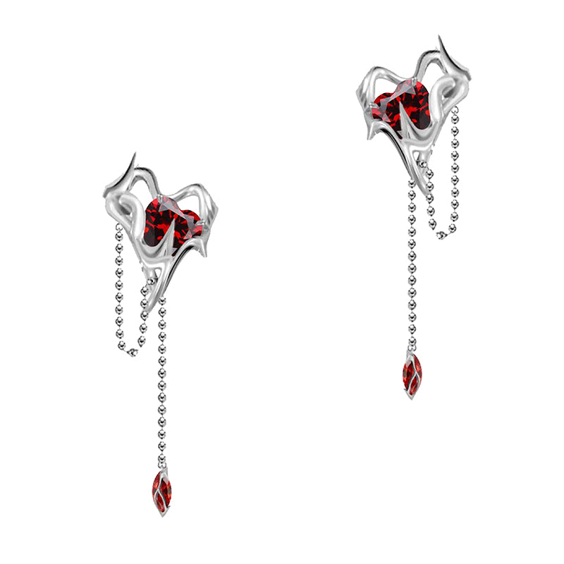 【MASW】Basic Red Heart Tassel Earrings pg128