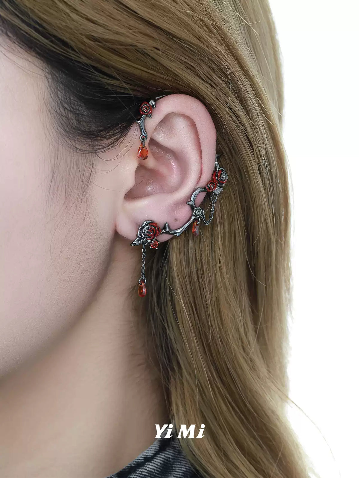 Edgy Thorn Rose Clip Earrings
