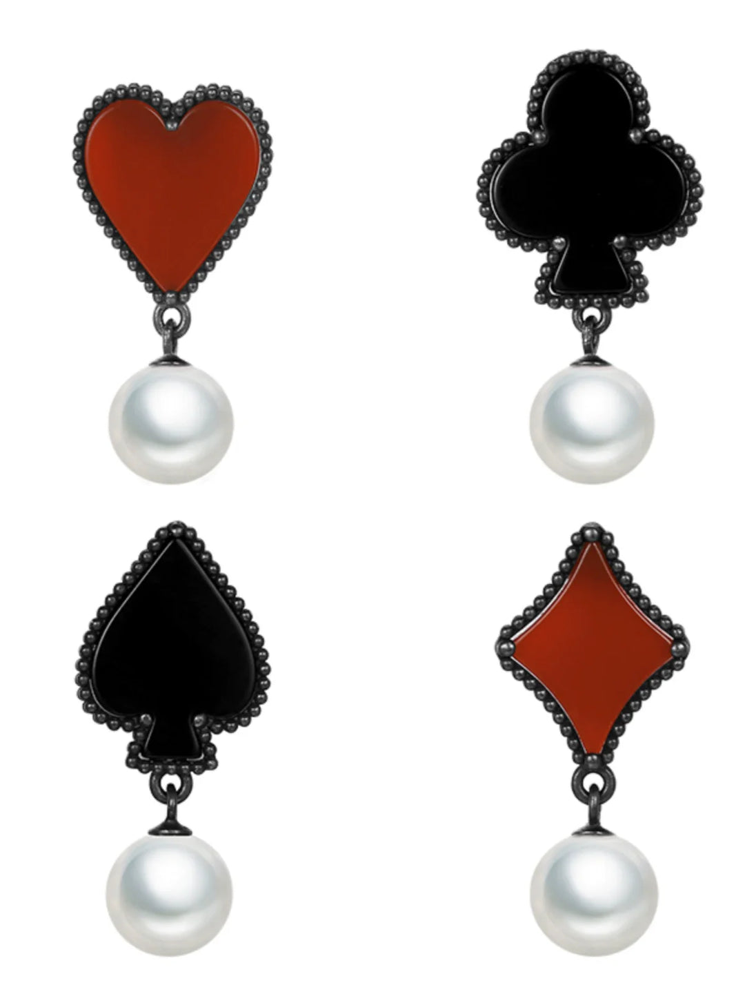 【Hard Candy】Lucky Cards Agate Pearl Earrings pg1139