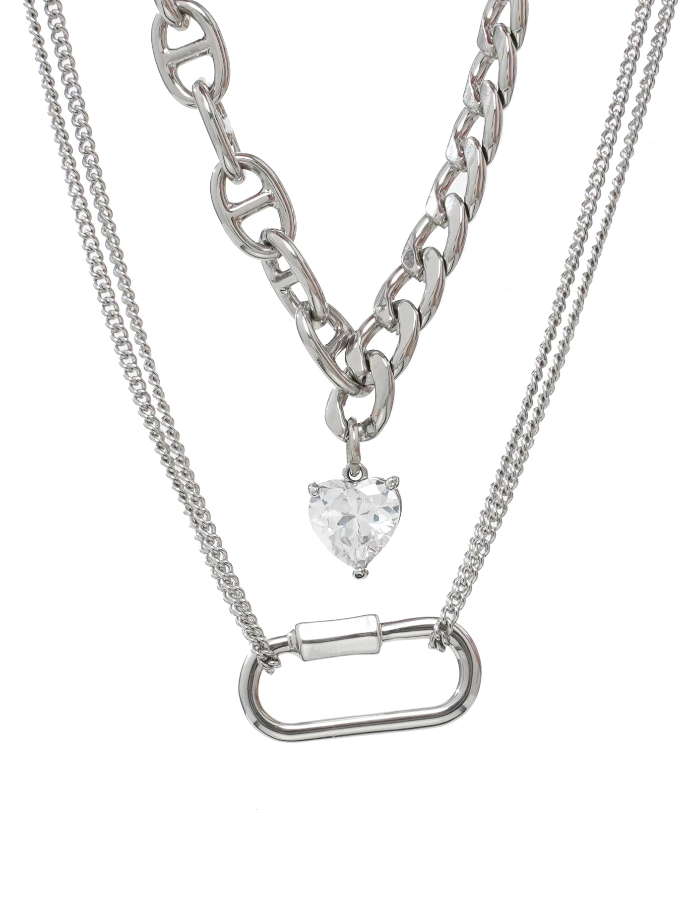 [SUMIYAKI] Splicing Double Zirconia Necklace pg1678