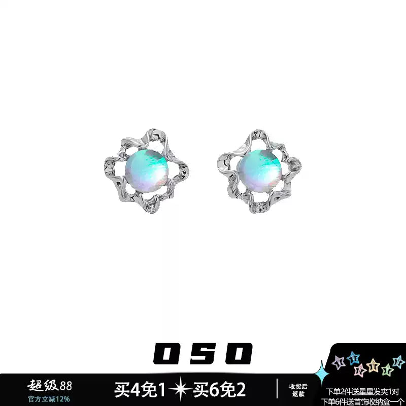 Floral Moonstone Clip-On Earrings