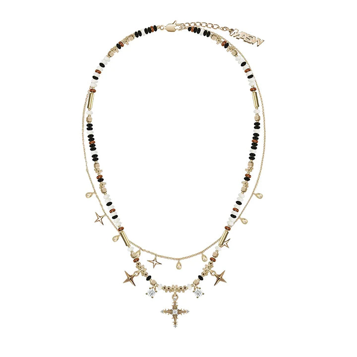 【MASW】Nostalgia Beaded Cross Layer Necklace pg1278