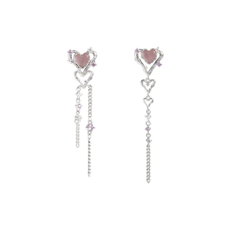 [Esak∞chi] Magic Wish Hollow Heart Tassel Earrings pg1161