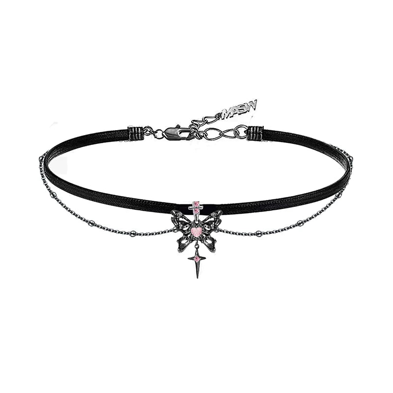 [MASW] Black & Pink Butterfly Choker pg155