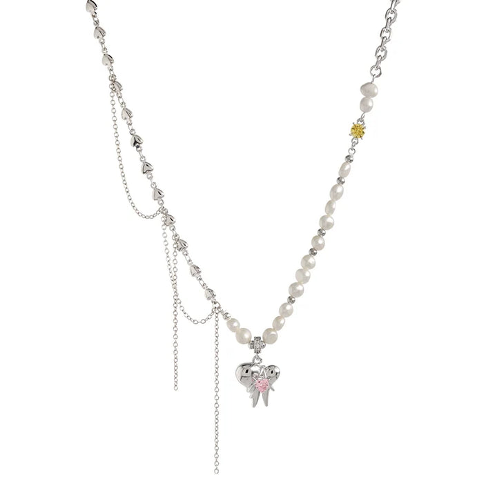 【Esak∞chi】Cool Teeth Tassel Heart Necklace pg452