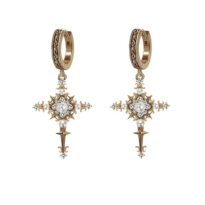 【MASW】Nostalgia Cross Pearl Earrings pg1288