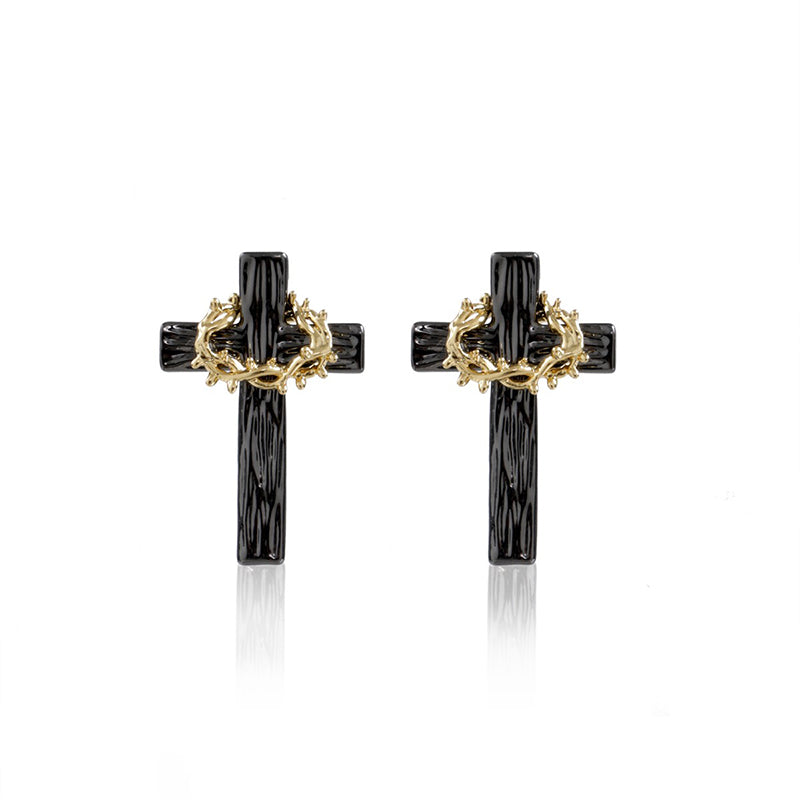 【SUMIYAKI】Thorn Cross With Thorn Crown Earrings pg1880