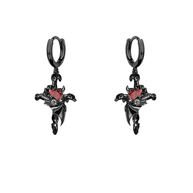 【MASW】Carnival Party Cross Devil Heart Earrings pg395