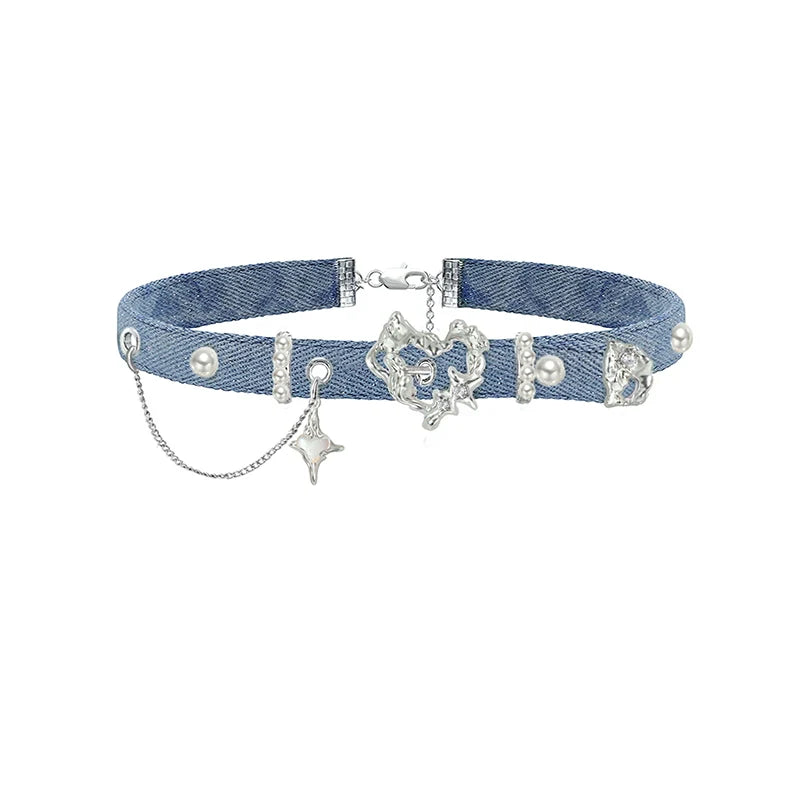Denim Love Retro Blue Choker