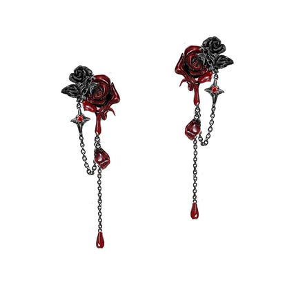 Thorn Red Rose Tassel Earrings