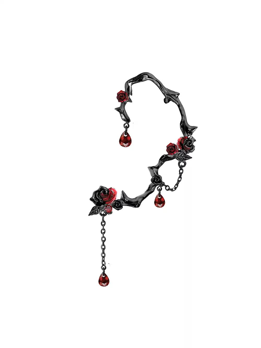 Edgy Thorn Rose Clip Earrings