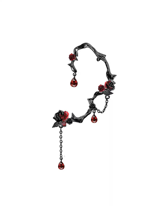 Edgy Thorn Rose Clip Earrings