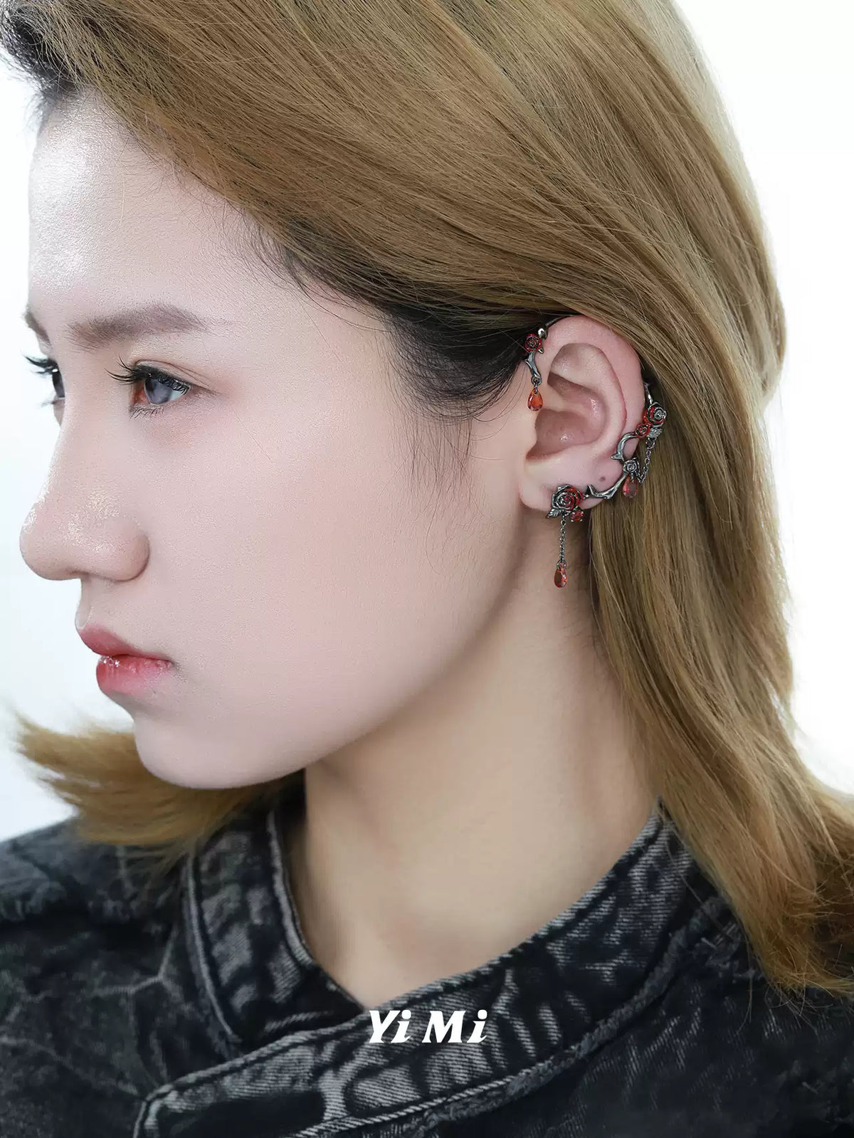 Edgy Thorn Rose Clip Earrings