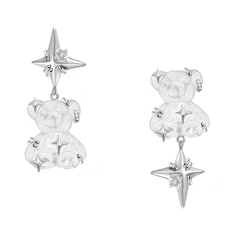 【MASW】Basic Cute Bear Star Earrings pg123