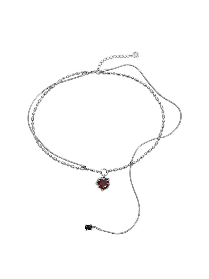 【Insomnia Artist】Crimson Pit Double Layer Red Love Stacked Necklace pg472