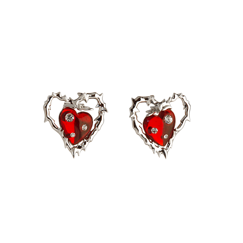 【Esak∞chi】Thorn Strawberry Love Heart Earrings pg1891