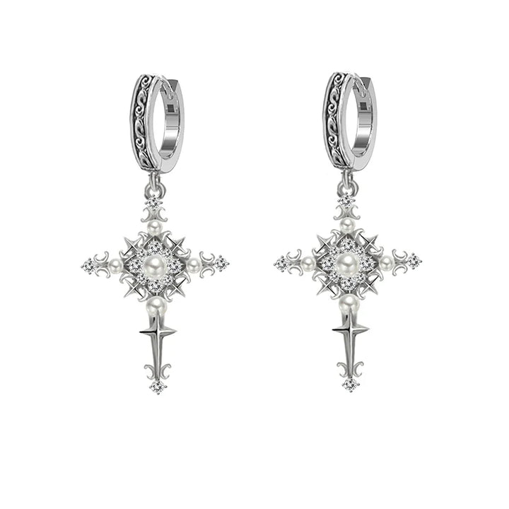 【MASW】Nostalgia Cross Pearl Earrings pg1288