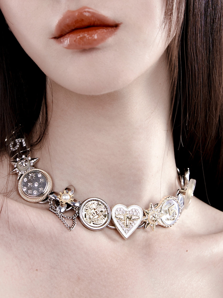 [Planktont Floating U Creature] Gold&Silver Button Necklace pg905