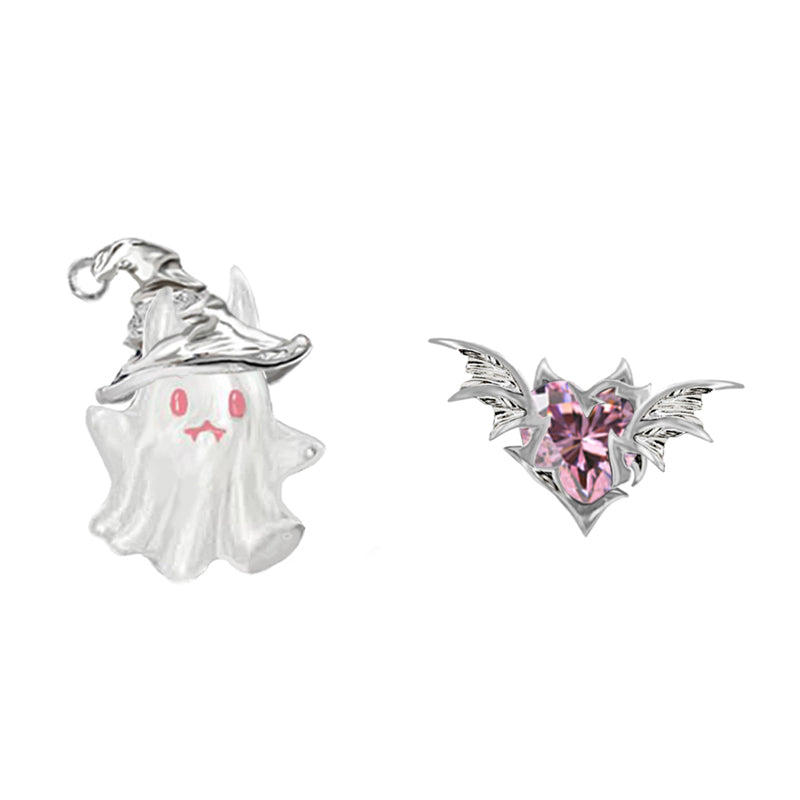 【MASW】Carnival Ghost Heart Bat Earrings pg387