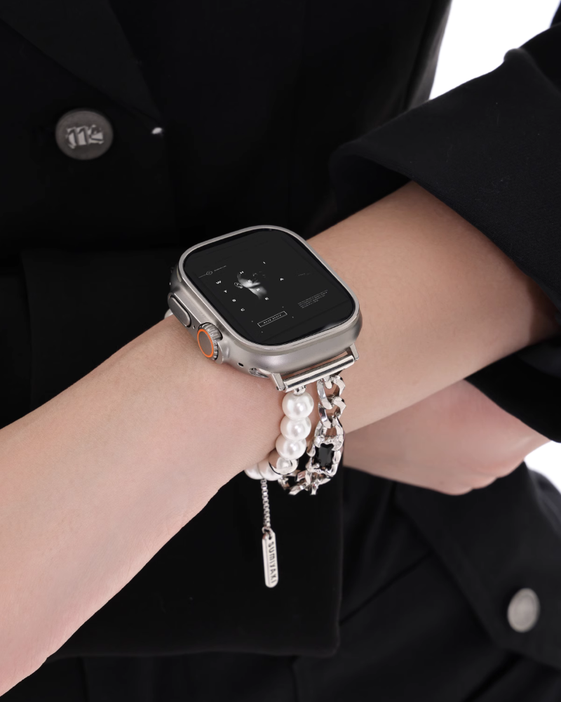 [SUMIYAKI] Apple Watch Metal Pearl & Heart Strap pg56