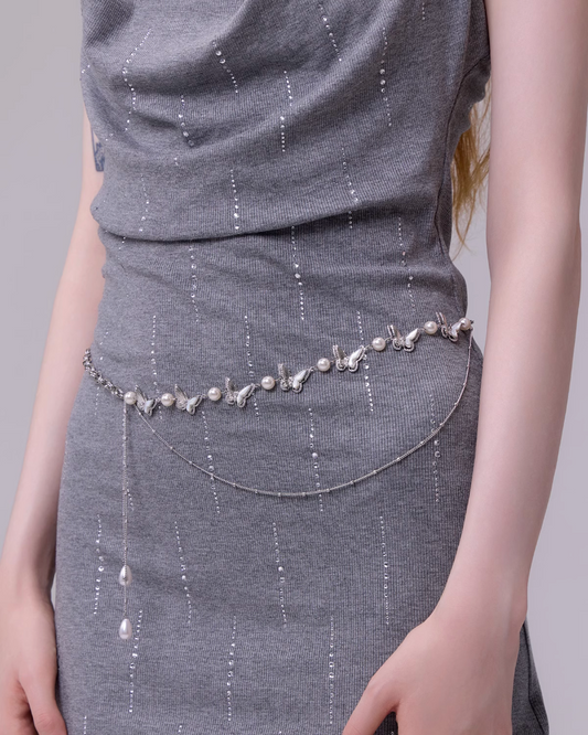 [SUMIYAKI] White Butterfly Tassel Waist Chain pg2000