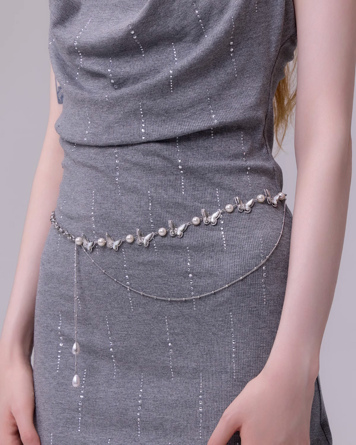 【SUMIYAKI】White Butterfly Tassel Waist Chain pg2000