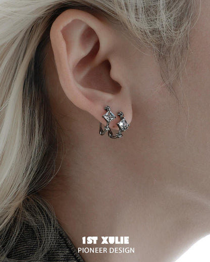 Dark Iris Zirconia Clip-On Earrings