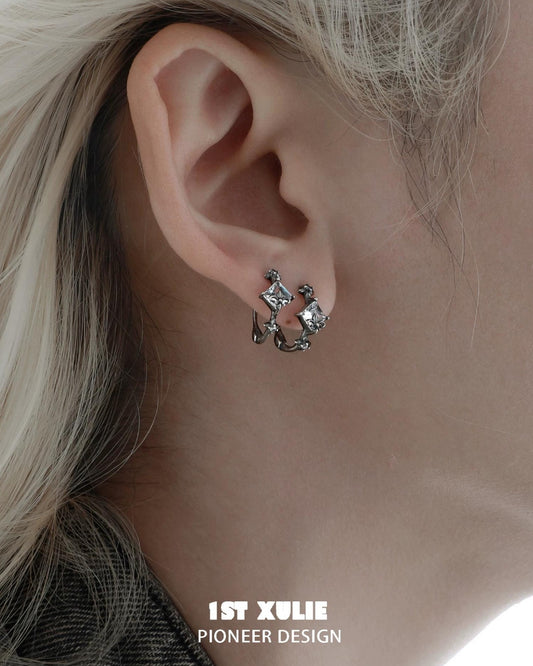 Dark Iris Zirconia Clip-On Earrings