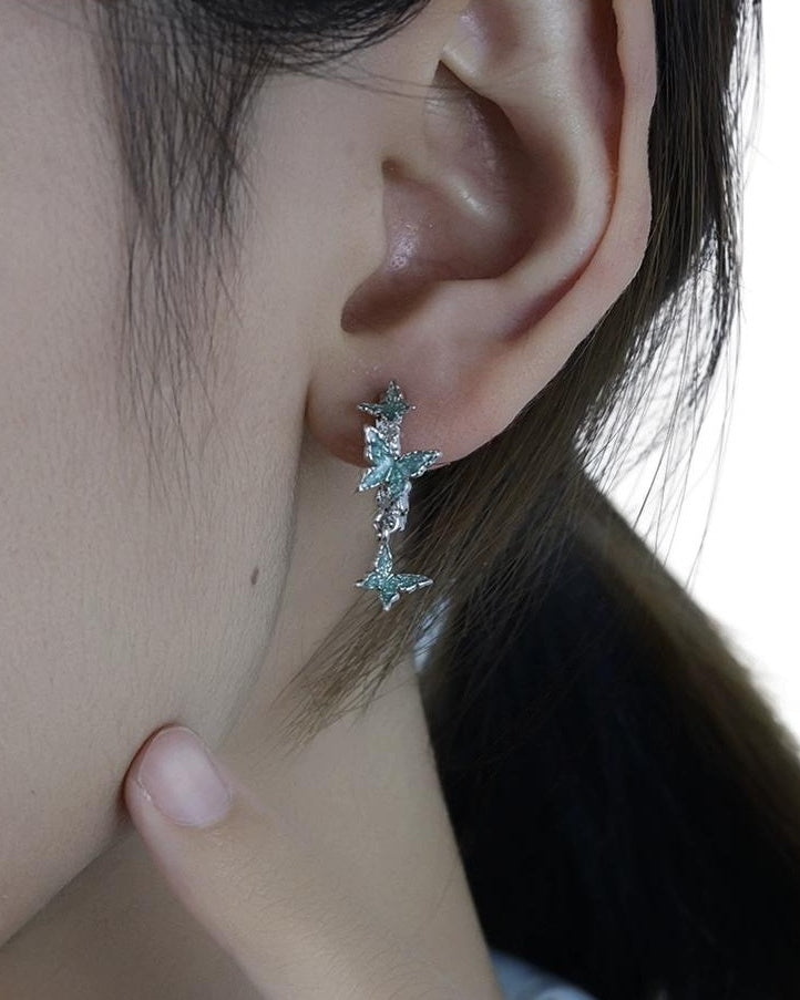 Blue Drip Glaze Butterfly Earrings