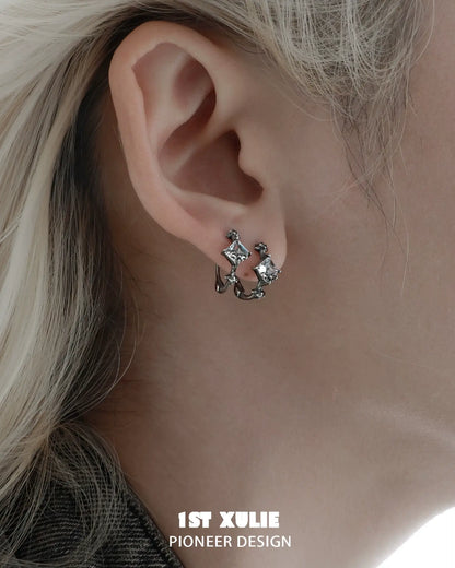 Dark Iris Zirconia Clip-On Earrings