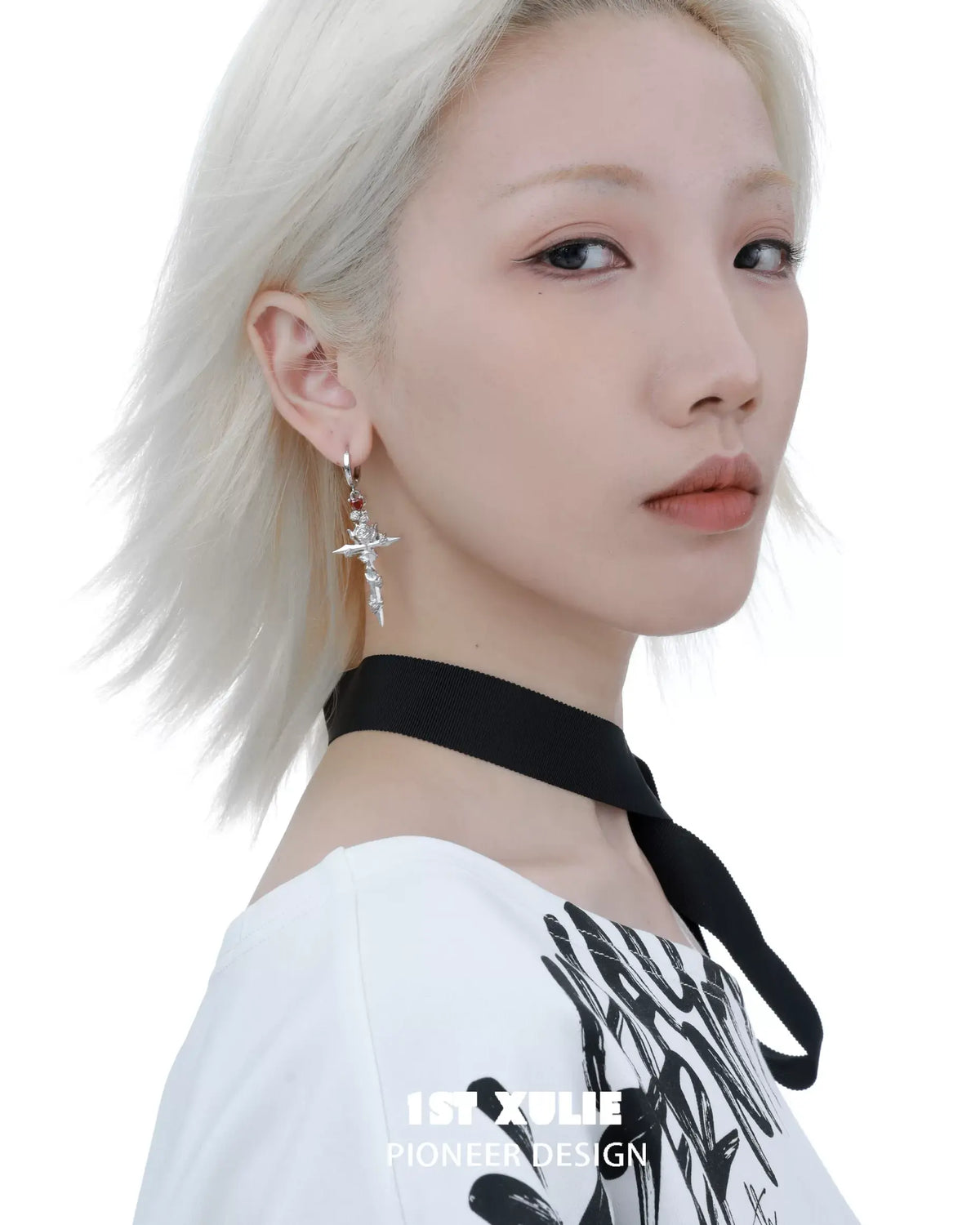 Dark Rose Cross Stud Earrings