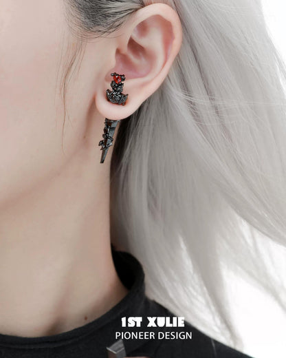 Dark Rose Cross Stud Earrings
