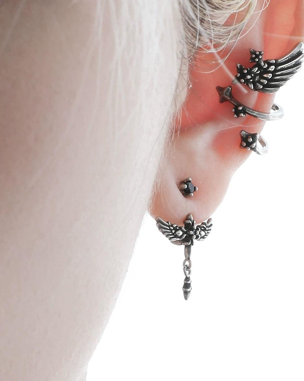 Fallen Angel Detachable Double Piercing Earrings