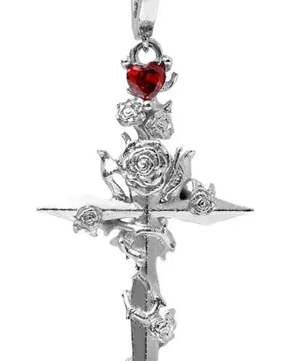 Dark Rose Cross Stud Earrings