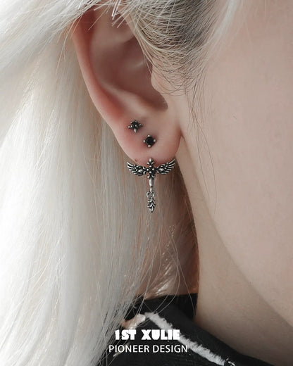 Fallen Angel Detachable Double Piercing Earrings